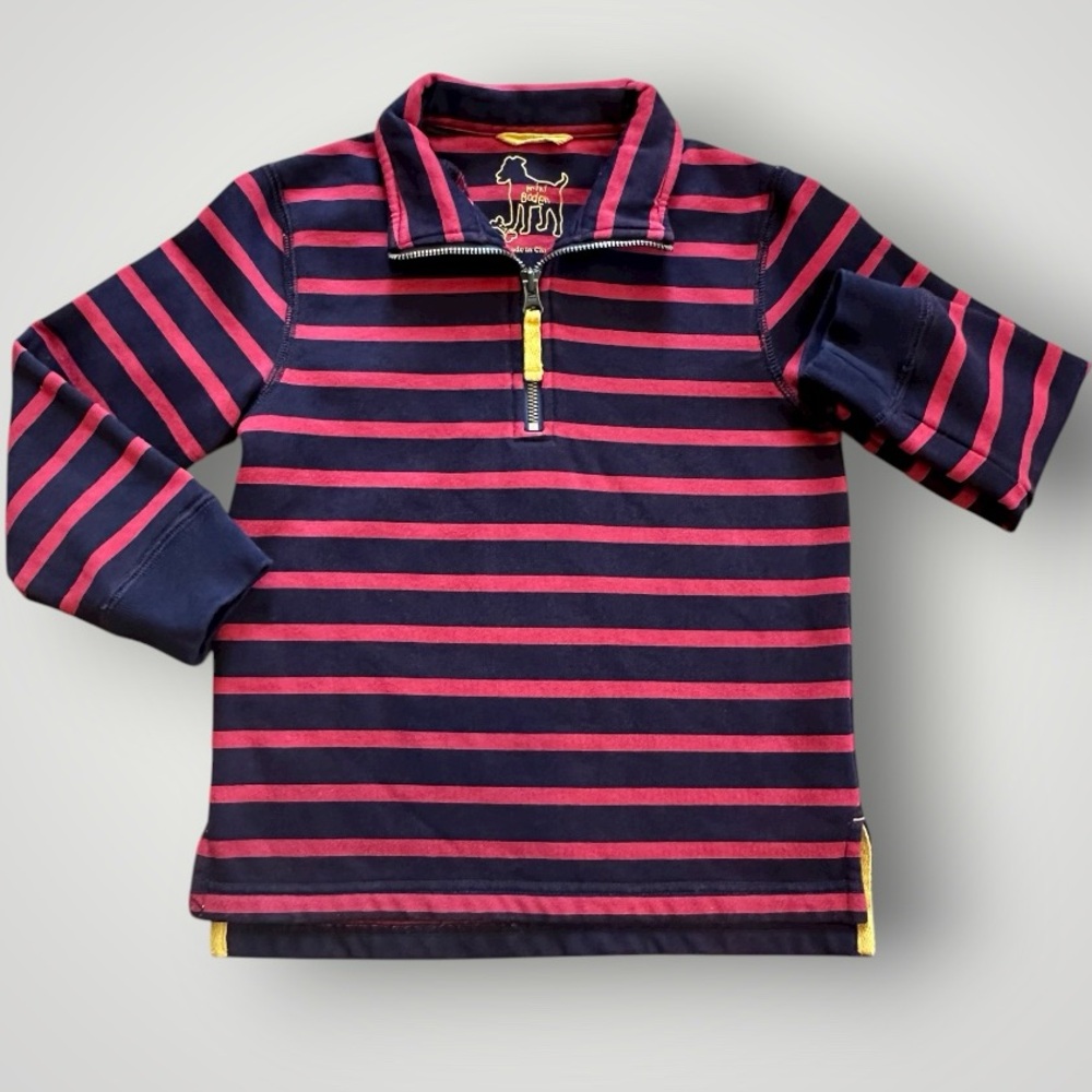 Mini Boden Pullover Sweatshirt navy/red stripe 1/4 zip size 4-5 Year old